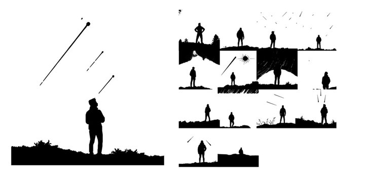 Figure Watching a Meteor Shower Silhouette