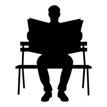 Man Reading Newspaper on Park Bench Silhouette
