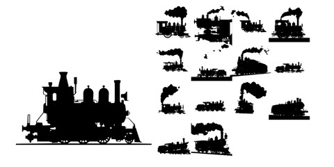 Obraz premium Steam Engine Releasing Smoke Silhouette