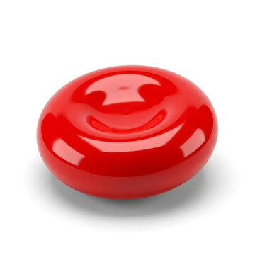 Specular shine dances on the smooth indentation of a miniature erythrocyte toy