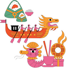 Fototapeta premium Traditional Chinese Dragon Boat Festival celebration elements with rice dumplings and festive decorations