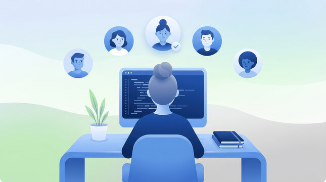 Programmer working with virtual team members