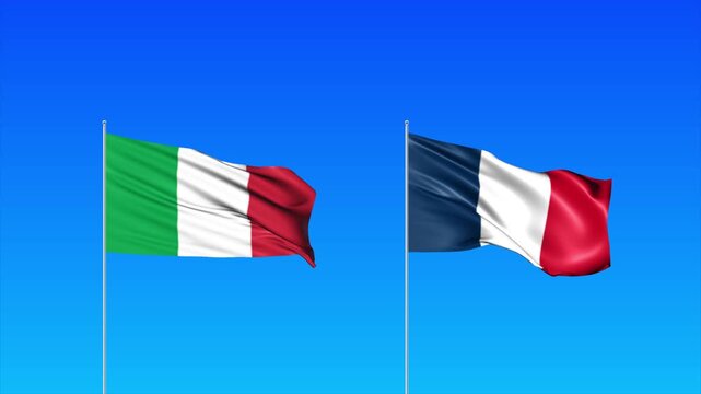 France and Italy Flags Animation Loop, Waving National Flags Background