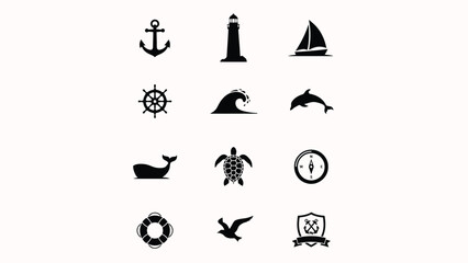 Nautical theme vector collection including sea vessels aquatic animals and sailor equipment. © Somiran
