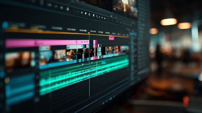 Professional Video Editing Timeline Interface On Digital Workstation Screen