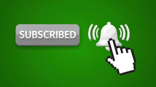 Red subscribe button with sparkling golden light burst on green background