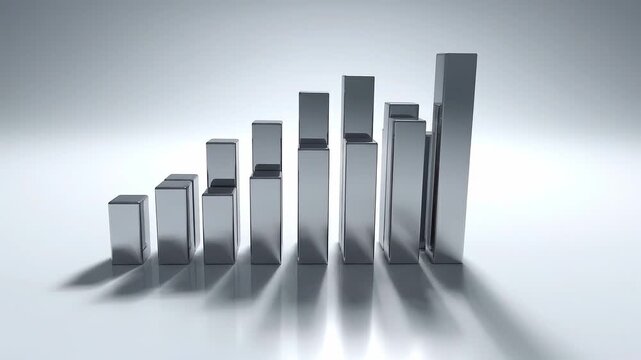Metallic bar graph transitions from lower to higher values, showcasing a smooth progression of increasing heights against a soft gradient background