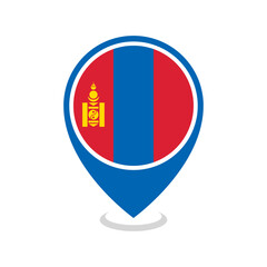 Obraz premium Location pin of Mongolia flag map marker on white background vector illustration icon for mobile apps ui and web design eps10.