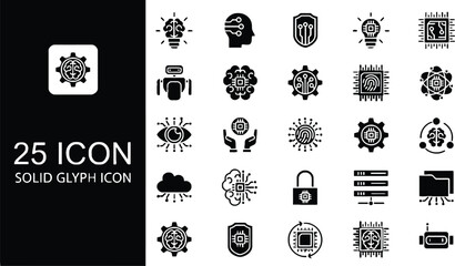 Set of 25 black security and protection icons in solid style for web and app design Vector © MstSabrina