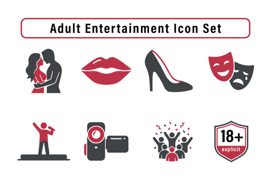 Adult entertainment icons featuring couples lips shoes masks and explicit content warnings couple lovers kiss mouth shoe