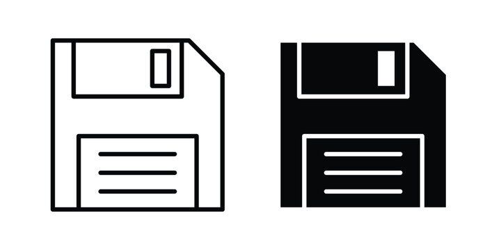 Floppy disk icon Silhouette and outline vectors