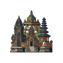 Obraz premium Ancient Indonesian Temple Complex Pixel Art Illustration.
