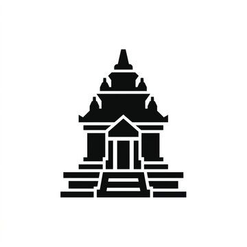 Ancient Stone Temple Silhouette Icon.