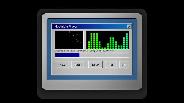 Vintage 90s Nostalgia Media Player UI with Music Visualizer and Equalizer Loop