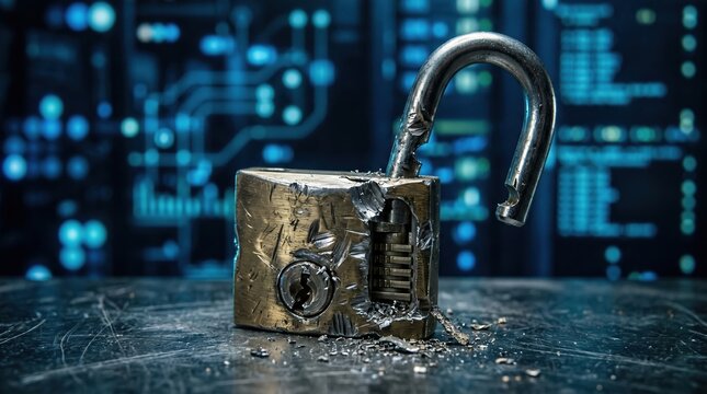 Cybersecurity Failure Padlock Destroyed