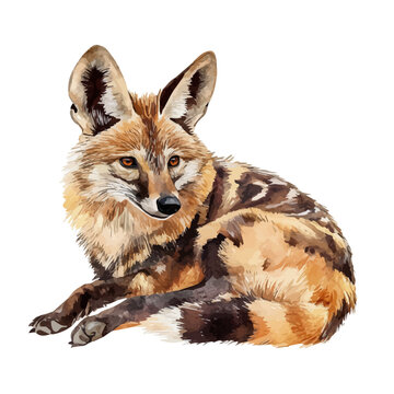 High-resolution watercolor painting vector of Aardwolf, isolated on a white background.