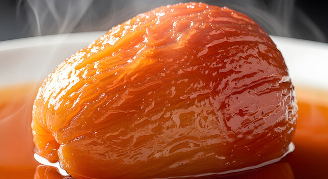 Macro Close Up of Steaming Brazilian Doce de Caju Candied Cashew Fruit