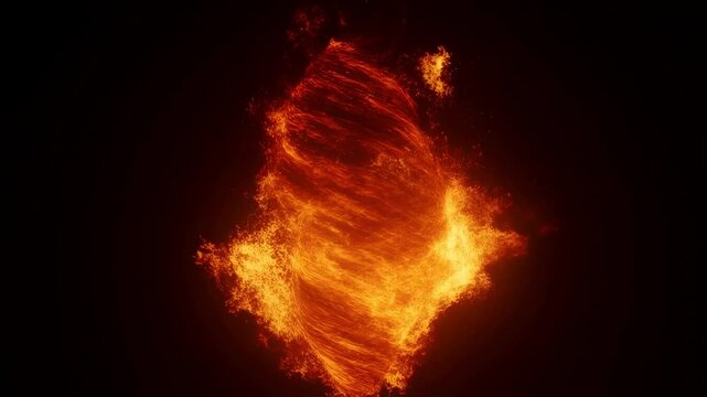 Fiery swirl shapes transform and evolve in dynamic symmetrical patterns