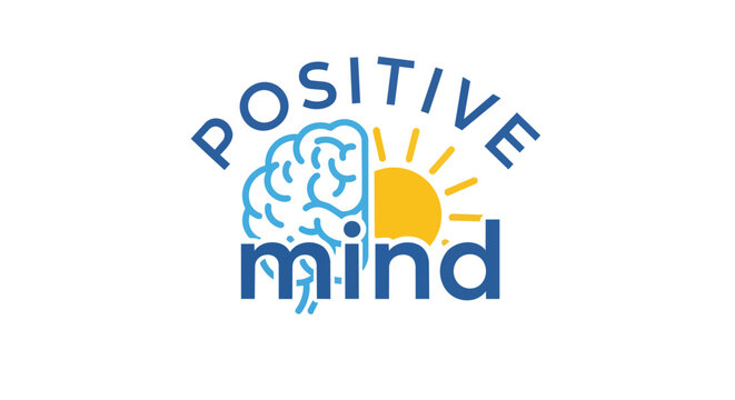 Positive Mind Concept Illustration Featuring a Human Brain and Sun Symbol for Mental Health and Wellness