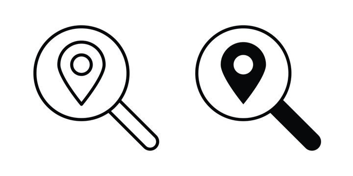 Search Location icon Silhouette and outline vectors