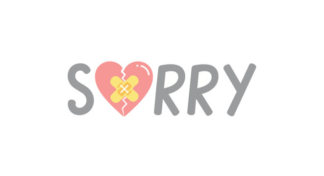 Sorry Message with Broken Pink Heart and Bandage Illustration