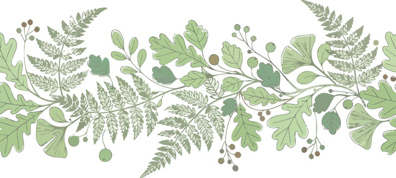 Simple botanical border frame made of delicate green fern fronds and wild leaves for elegant nature template layout