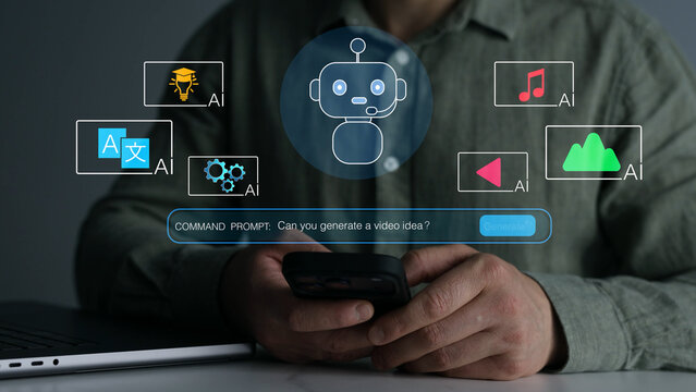 AI agent and artificial intelligence assistant with chatbot communication,smart content generation, prompt engineering,digital marketing tools,futuristic business automation technology.