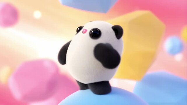 3d animated cute panda bear dancing happily in a playful pastel environment with soft lighting