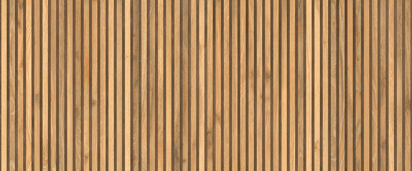 Natural wood slat wall texture, vertical timber battens background, decorative wooden paneling for interior design and architectural visualization © PK