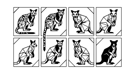 Obraz premium Kangaroo icon set, outline style, white background