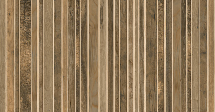 Rustic wood slat wall texture, vertical timber paneling background, natural brown wooden plank surface for interior design and architectural visualization