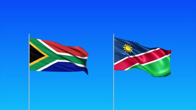 South Africa and Namibia Flags Animation Loop, Waving National Flags Background