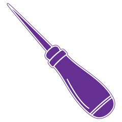Obraz premium Purple screwdriver or craft tool with long sharp tip and rounded handle isolated on transparent background