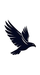 Fototapeta premium Black silhouette of a soaring eagle against white background.