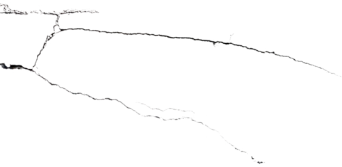 Macro horizontal closeup of black cracked lines isolated on clean transparent background png copy space template © Tanaly