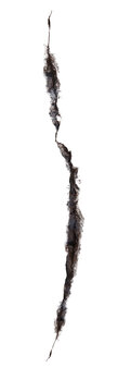  Macro vertical closeup of single dark textured stone crack isolated on clean transparent background png template