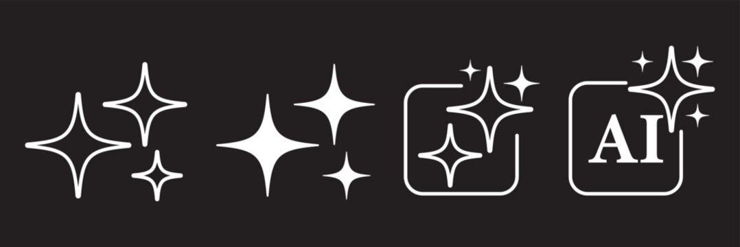 Artificial intelligence icon with sparkle shapes and blue gradient. Generative sparkling logo pack with minimal AI magic stars, isolated on transparent background, vector illustration