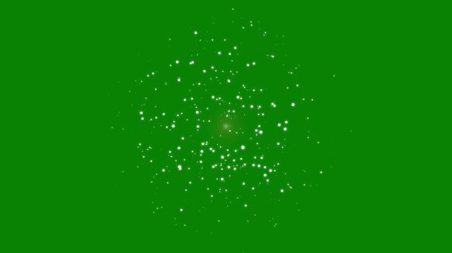 4K abstract white particle burst with glowing dust explosion and sparkling light trails, futuristic motion graphics on green background featuring radiant embers and dynamic energy shockwave effects