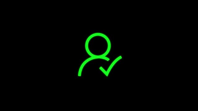 Verified user profile with a curve check mark icon animation. User profile icon animation turning into a curve check mark.