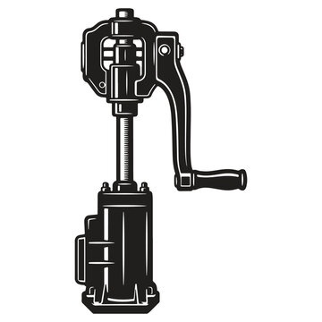 Vintage manual bottle capper tool with a metal lever and threaded post for securing caps onto beverage bottles isolated on a clean white background for retro design applications
