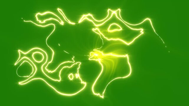 2D Powerful lightning strike overlay animation with bright electrical flashes, Blue Electrical Storm Over green Background, transparent background and seamless loop motion graphics in ultra HD 4K