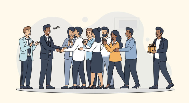 Business team interacts on a busy day with a leader boss giving vision