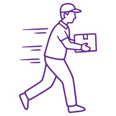 Fototapeta premium Delivery man running with parcel in hand isolated on transparent background