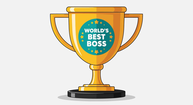 Employee gives boss trophy on appreciation day for achievement award