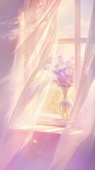 Obraz premium Ethereal window scene with flowers.