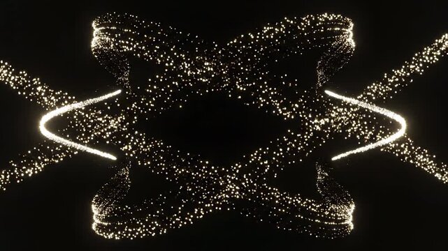 Abstract light trails morphing into complex geometric patterns during a dark cinematic animation