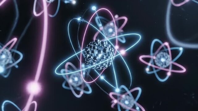 Atomic Orbitals in Motion with Neon Glow During Scientific Exploration