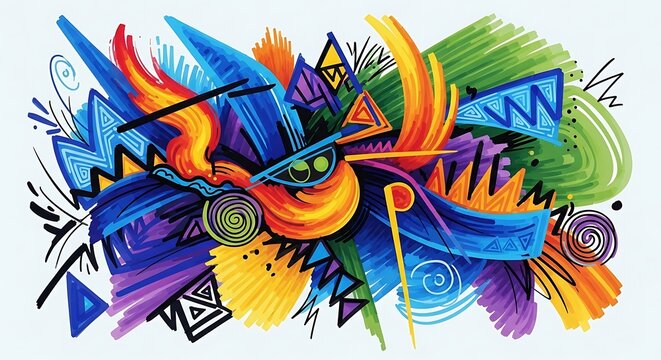 Vibrant abstract illustration of a colorful butterfly with wings spread wide.