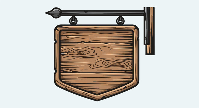 An old-fashioned wooden sign with a metal mount, on a light background