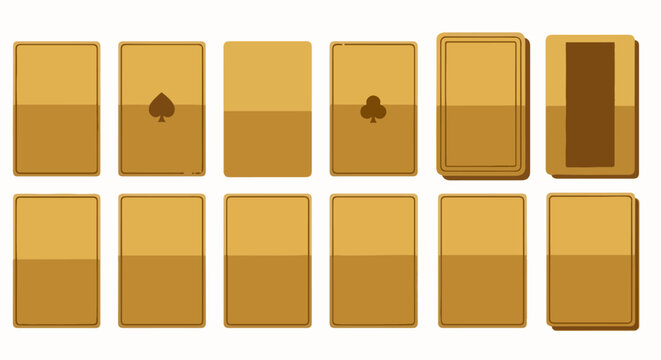 A collection of playing cards, some showing suit symbols and others blank
